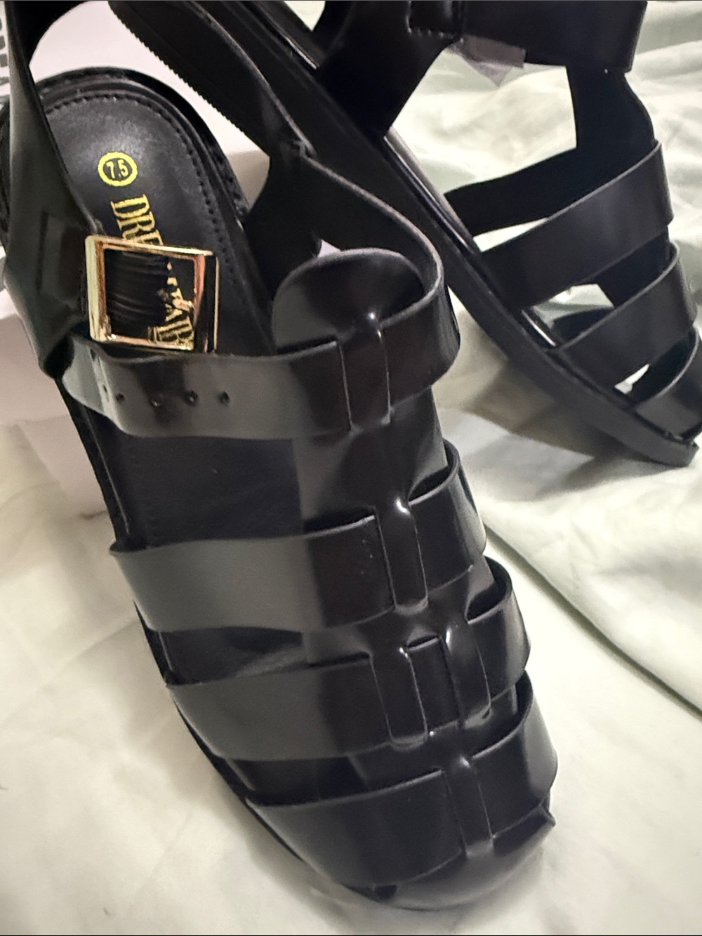 Dream Pairs Black Strappy Closed-Toe Sandal with Gold Buckle Accent